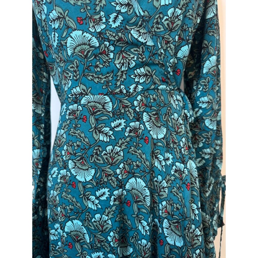 NWT Band of the Free XS Bohemian Long Sleeve Maxi Dress Teal Floral Print - Picture 11 of 13